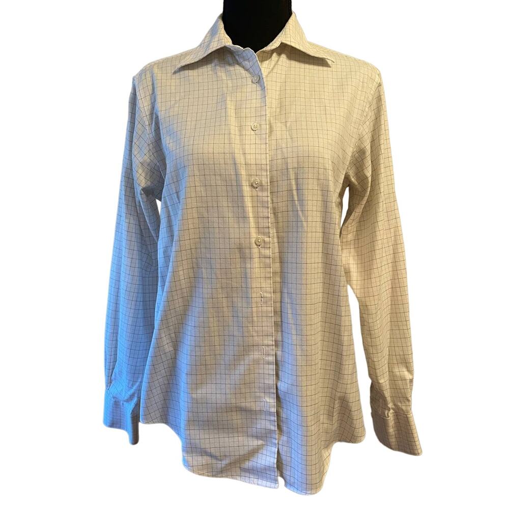 BROOKS BROTHERS White Plaid Cotton Button Down Shirt Top Size 4